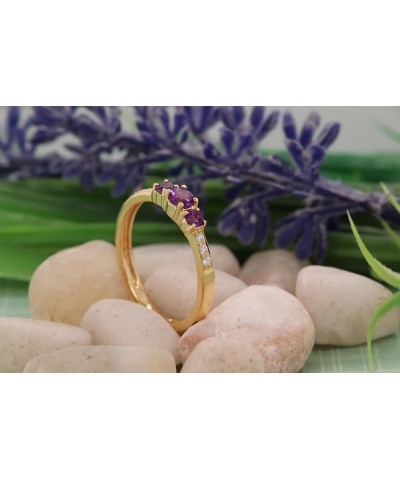 Round Gemstone and White Diamond Ladies Three Stone Engagement Ring | Available in 10K Yellow Gold Amethyst $93.93 Rings