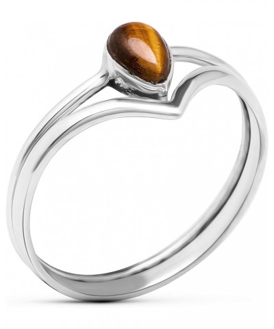 Pear Tiger Eye 925 Sterling Silver Ring - Delicate BOHO Chic Jewelry - Fashionable and Stylish for Girls and Women with Velve...