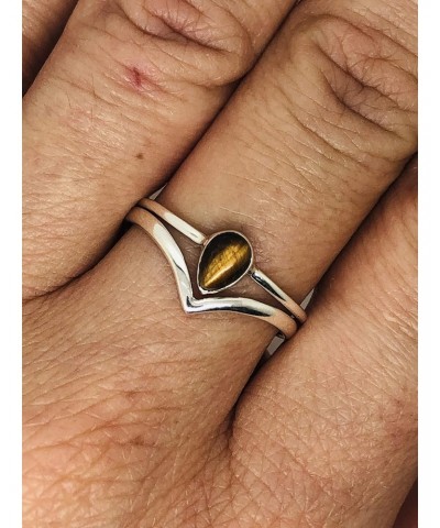 Pear Tiger Eye 925 Sterling Silver Ring - Delicate BOHO Chic Jewelry - Fashionable and Stylish for Girls and Women with Velve...