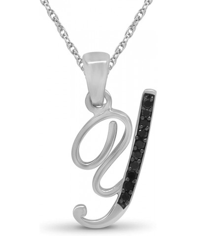 1/20 Carat Black Diamond Initial Letter Pendant Necklace for Women | Customizable .925 Sterling Silver A to Z Alphabet Monogr...