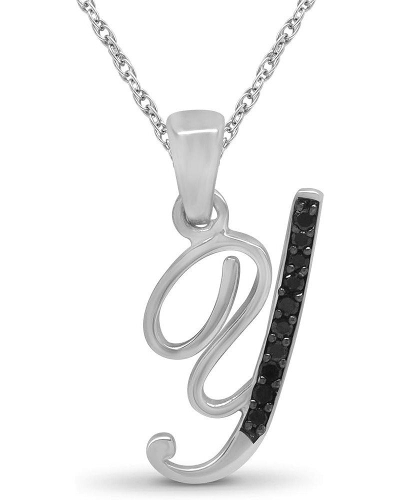 1/20 Carat Black Diamond Initial Letter Pendant Necklace for Women | Customizable .925 Sterling Silver A to Z Alphabet Monogr...