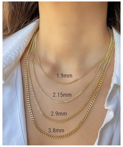 14K Real Gold Cuban Link Chain - 1.9mm 2.15mm 2.9mm 3.8mm 4.75mm Diamond Cut Concave Cuban Curb Chain Pendant Necklace For Me...