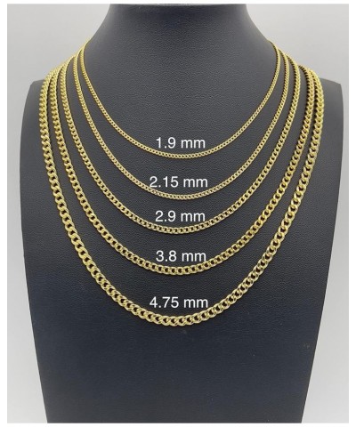 14K Real Gold Cuban Link Chain - 1.9mm 2.15mm 2.9mm 3.8mm 4.75mm Diamond Cut Concave Cuban Curb Chain Pendant Necklace For Me...