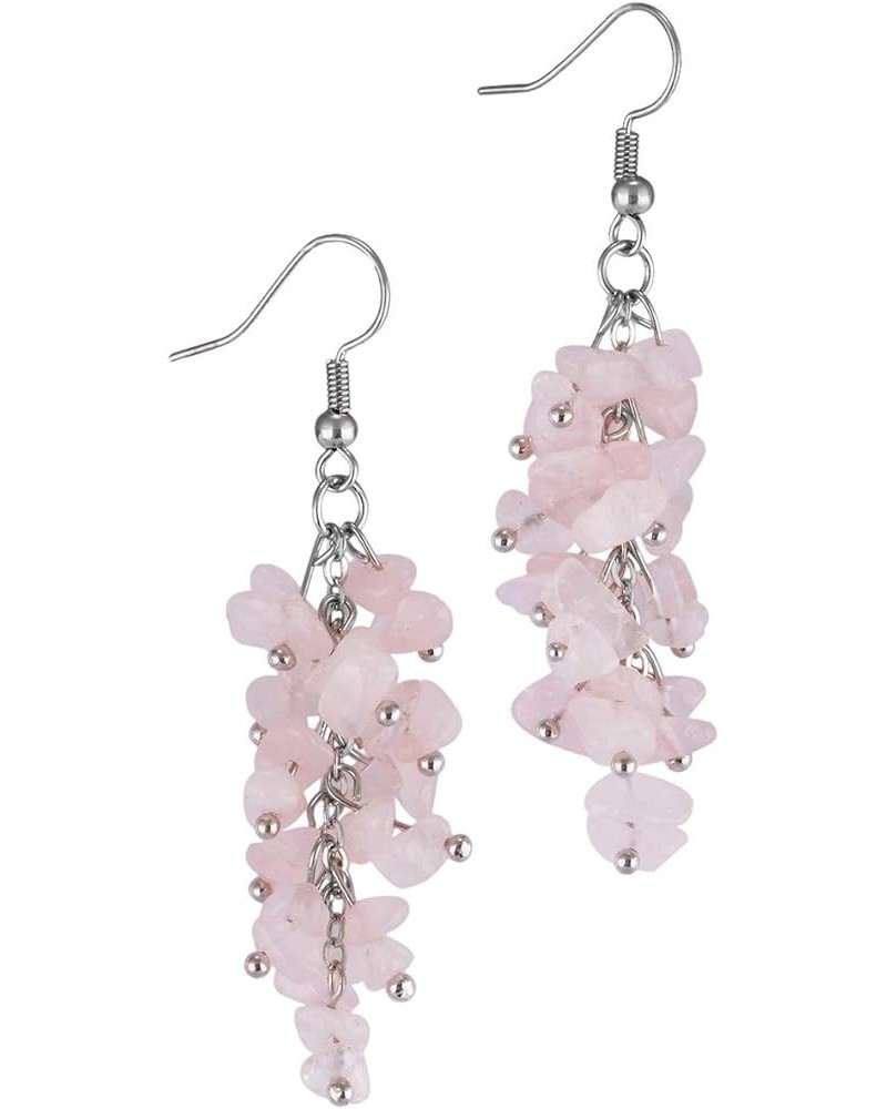 Natural Tumbled Stones Earrings for Women, Reiki Healing Crystal Long Dangle Hook Eardrop 6-Pink $10.69 Earrings