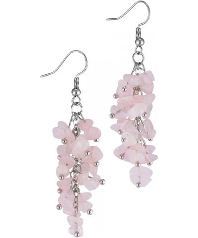 Natural Tumbled Stones Earrings for Women, Reiki Healing Crystal Long Dangle Hook Eardrop 6-Pink $10.69 Earrings