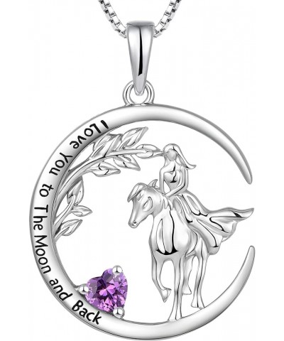 Horse Necklace for Women 925 Sterling Silver Moon Pendant 18k White Gold Plated Animal Jewelry 02-amethyst-Feb $31.95 Necklaces