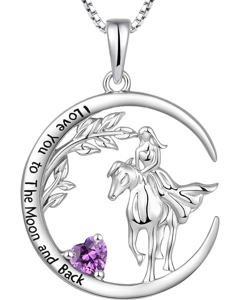 Horse Necklace for Women 925 Sterling Silver Moon Pendant 18k White Gold Plated Animal Jewelry 02-amethyst-Feb $31.95 Necklaces