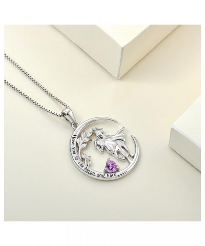 Horse Necklace for Women 925 Sterling Silver Moon Pendant 18k White Gold Plated Animal Jewelry 02-amethyst-Feb $31.95 Necklaces