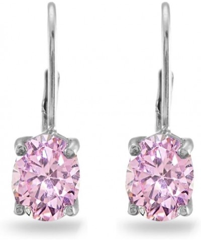 925 Sterling Silver Oval CZ Cubic Zirconia 8 x 6mm Leverback Dangle Earrings for Women Teen Girls Pink CZ - Sterling Silver $...