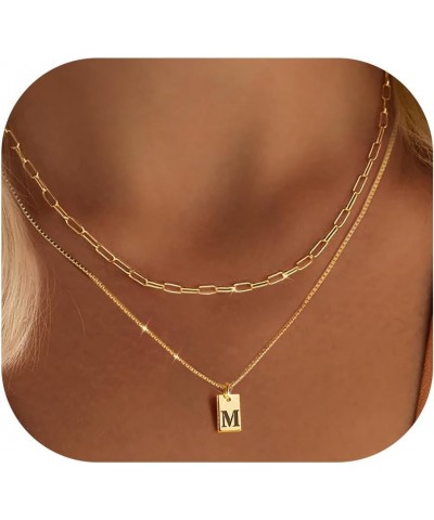 Gold Initial Necklaces for Women Non Tarnish, 14K Gold Dainty Square Letter Pendant Necklace Waterproof A-Z Trendy Thin Chain...