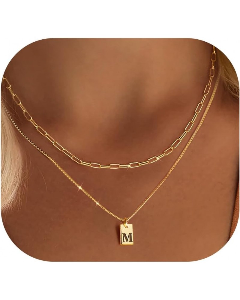 Gold Initial Necklaces for Women Non Tarnish, 14K Gold Dainty Square Letter Pendant Necklace Waterproof A-Z Trendy Thin Chain...