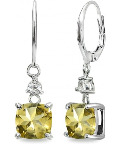 Sterling Silver Genuine or Synthetic Gemstone 7mm Cushion-cut Leverback Dangle Earrings for Women Citrine - November $28.04 E...