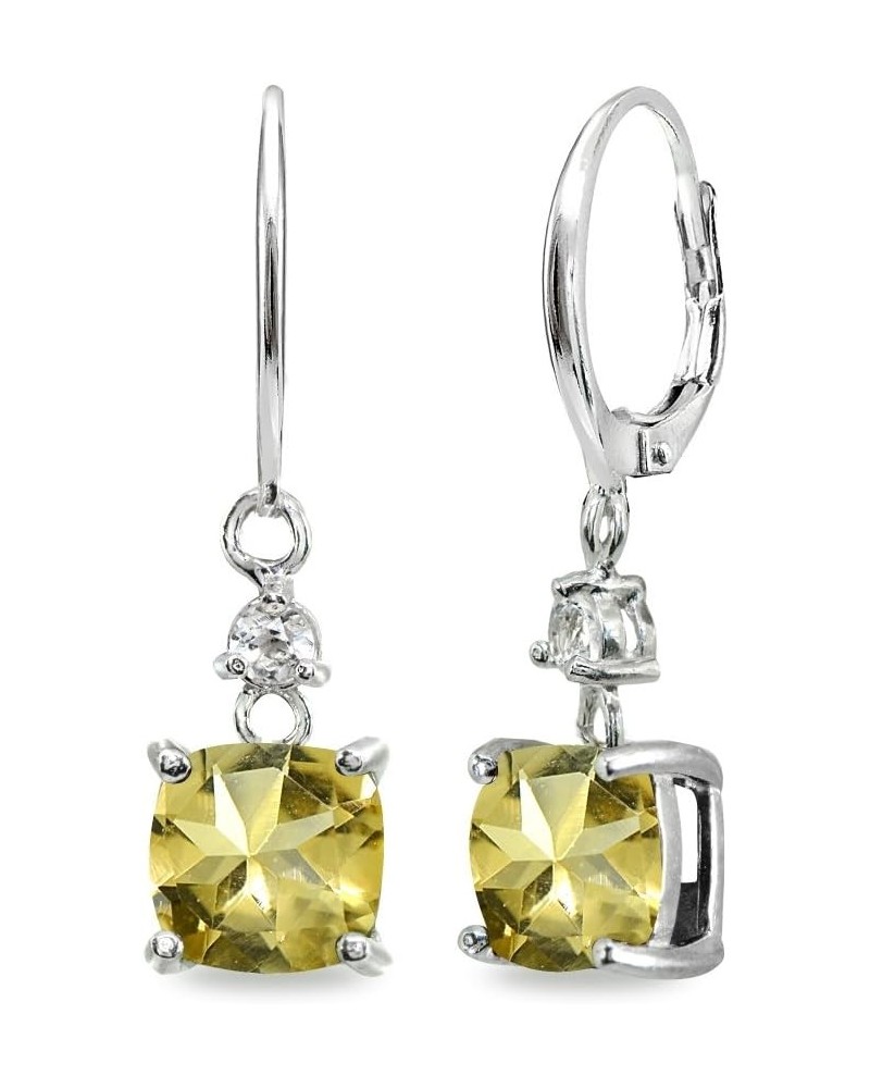 Sterling Silver Genuine or Synthetic Gemstone 7mm Cushion-cut Leverback Dangle Earrings for Women Citrine - November $28.04 E...