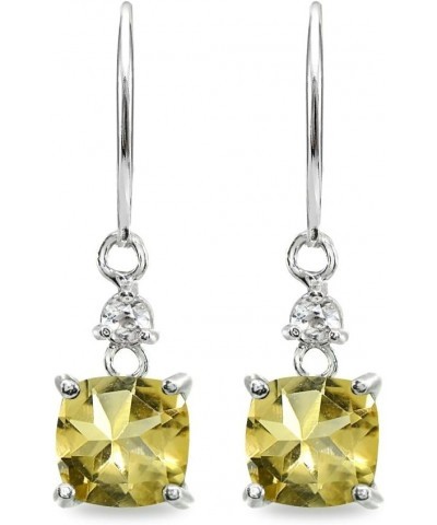 Sterling Silver Genuine or Synthetic Gemstone 7mm Cushion-cut Leverback Dangle Earrings for Women Citrine - November $28.04 E...