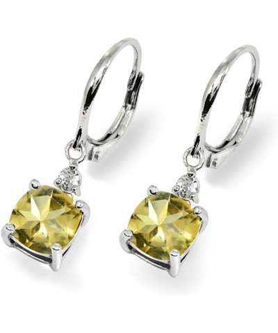 Sterling Silver Genuine or Synthetic Gemstone 7mm Cushion-cut Leverback Dangle Earrings for Women Citrine - November $28.04 E...