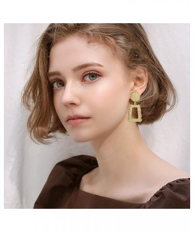 Clip On Earring for Women Large Drop Rectangle Leaf Pearl Geometric Dangle Statement Earring Gold Plated Long Non Piercing Ea...