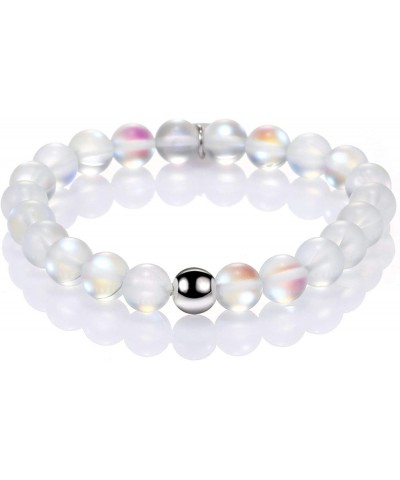 8MM Mystic Mermaid Glass Beaded Stretch Bracelet Shimmer Beads Glowing Aura Charm Beaded Couples Bracelets for Women White $8...