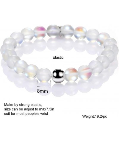 8MM Mystic Mermaid Glass Beaded Stretch Bracelet Shimmer Beads Glowing Aura Charm Beaded Couples Bracelets for Women White $8...