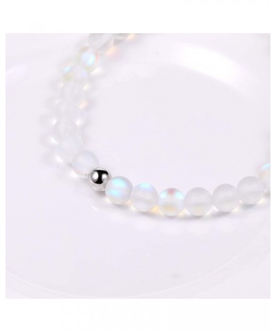 8MM Mystic Mermaid Glass Beaded Stretch Bracelet Shimmer Beads Glowing Aura Charm Beaded Couples Bracelets for Women White $8...