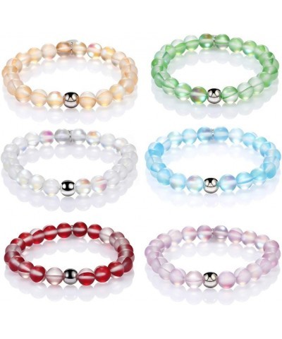 8MM Mystic Mermaid Glass Beaded Stretch Bracelet Shimmer Beads Glowing Aura Charm Beaded Couples Bracelets for Women White $8...