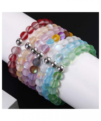 8MM Mystic Mermaid Glass Beaded Stretch Bracelet Shimmer Beads Glowing Aura Charm Beaded Couples Bracelets for Women White $8...