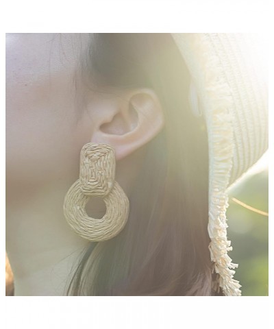 Statement Raffia Earrings Cute Boho Earrings Rattan Dangle Earrings Handmade Straw Wrap Earrings Summer Drop Dangling Earring...