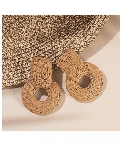 Statement Raffia Earrings Cute Boho Earrings Rattan Dangle Earrings Handmade Straw Wrap Earrings Summer Drop Dangling Earring...