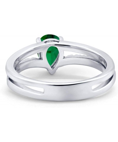 Teardrop Pear Wedding Engagement Ring Round Simulated Cubic Zirconia Accent 925 Sterling Silver Simulated Green Emerald CZ $1...