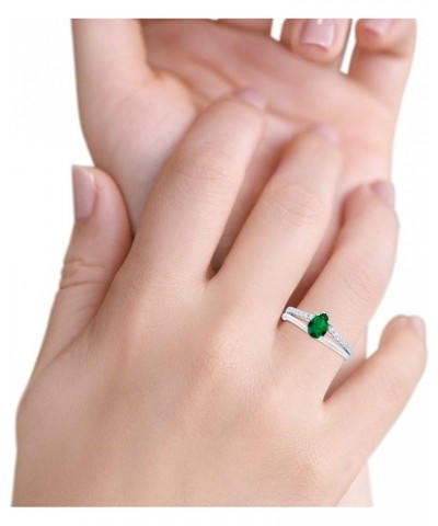 Teardrop Pear Wedding Engagement Ring Round Simulated Cubic Zirconia Accent 925 Sterling Silver Simulated Green Emerald CZ $1...