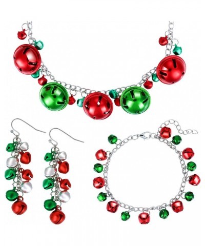 4 Pieces Christmas Bell Jewelry Set Includes Bells Necklace Bracelet Dangle Earring for Christmas Party $11.59 Jewelry Sets