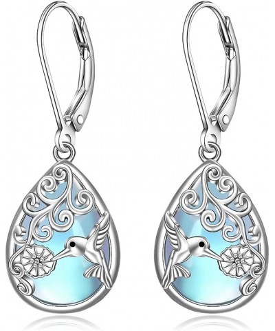 Hummingbird Earrings for Women Sterling Silver Blue Filigree Moonstone Earrings Teardrop Dangle Cute Animal Hummingbird Studs...