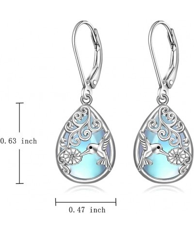 Hummingbird Earrings for Women Sterling Silver Blue Filigree Moonstone Earrings Teardrop Dangle Cute Animal Hummingbird Studs...