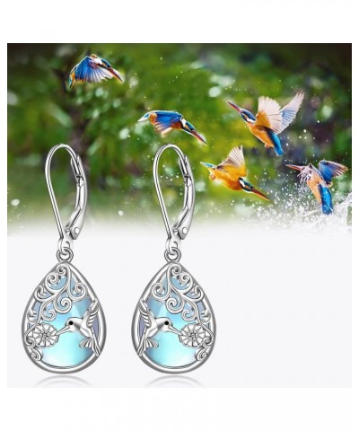 Hummingbird Earrings for Women Sterling Silver Blue Filigree Moonstone Earrings Teardrop Dangle Cute Animal Hummingbird Studs...