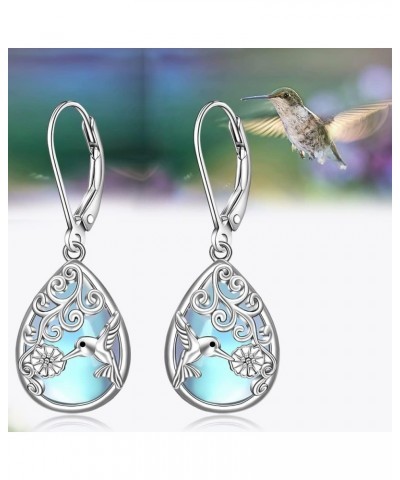 Hummingbird Earrings for Women Sterling Silver Blue Filigree Moonstone Earrings Teardrop Dangle Cute Animal Hummingbird Studs...