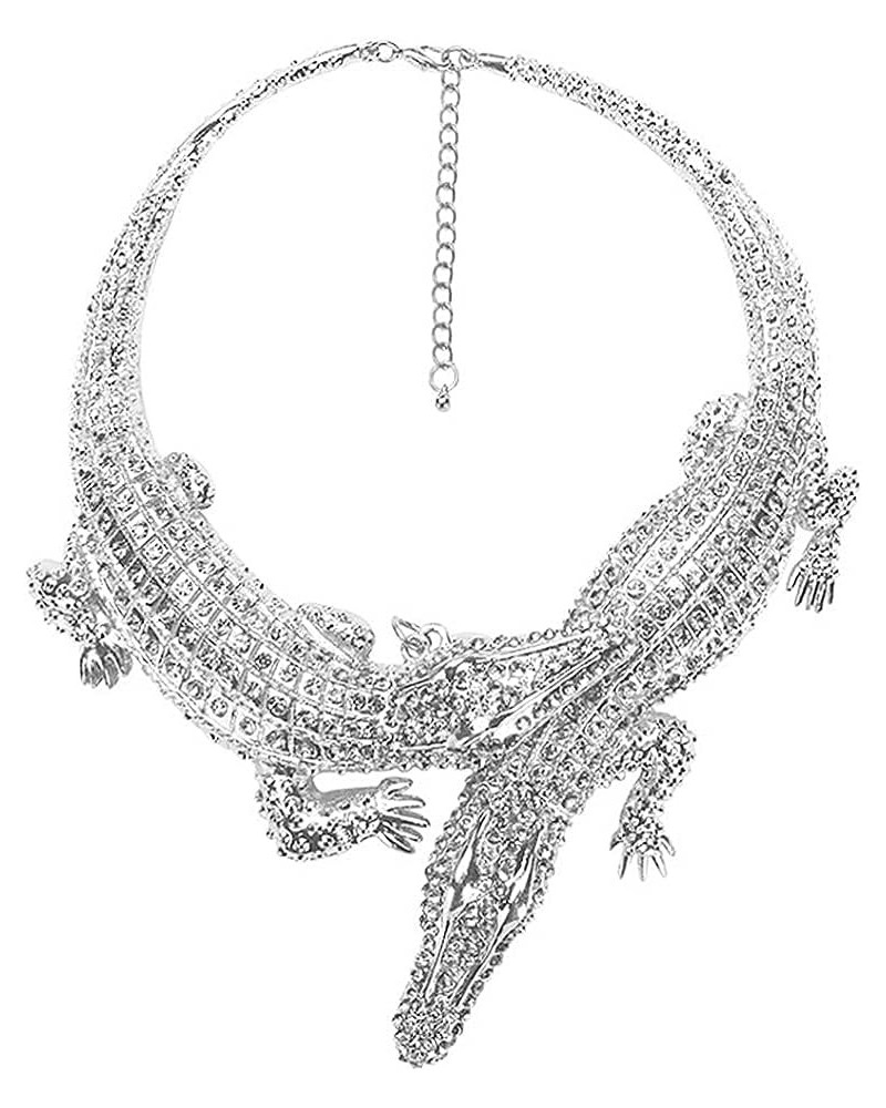 Gothic Stylish Crystal Double Gator Statement Necklace Fashion Animal Gator Choker Bib Collar Necklace Jewelry For Women Girl...