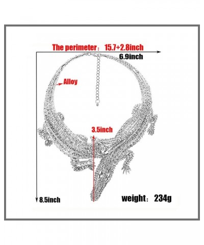 Gothic Stylish Crystal Double Gator Statement Necklace Fashion Animal Gator Choker Bib Collar Necklace Jewelry For Women Girl...