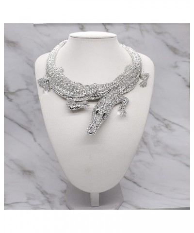 Gothic Stylish Crystal Double Gator Statement Necklace Fashion Animal Gator Choker Bib Collar Necklace Jewelry For Women Girl...