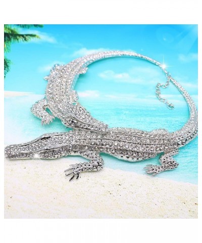 Gothic Stylish Crystal Double Gator Statement Necklace Fashion Animal Gator Choker Bib Collar Necklace Jewelry For Women Girl...