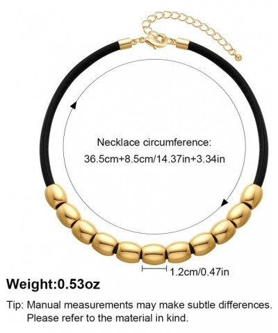 Black Faux Leather Choker Necklace with Gold Beads Tribe Collar Necklace for Women $8.09 Necklaces