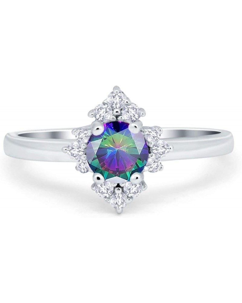 Art Deco Halo Wedding Engagement Ring Round Simulated Cubic Zirconia 925 Sterling Silver Simulated Rainbow CZ $15.11 Rings