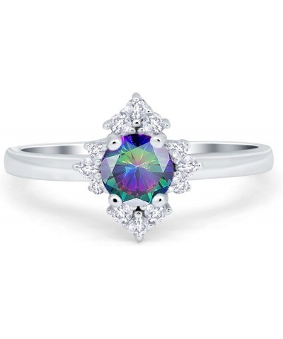 Art Deco Halo Wedding Engagement Ring Round Simulated Cubic Zirconia 925 Sterling Silver Simulated Rainbow CZ $15.11 Rings