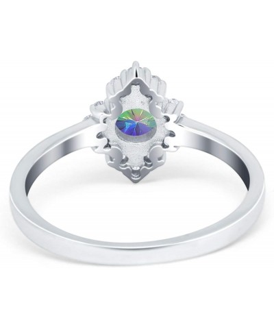 Art Deco Halo Wedding Engagement Ring Round Simulated Cubic Zirconia 925 Sterling Silver Simulated Rainbow CZ $15.11 Rings