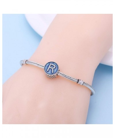 Letter Charms 925 Sterling Silver Fits Pandora Bracelets Ocean Blue Alphabet Initial A-Z Beads Jewelry Gift for Women Letter ...