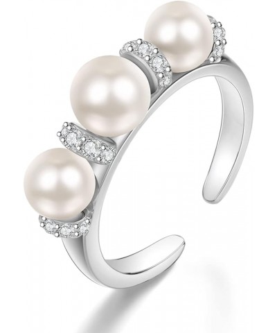 Real Pearl Ring Sterling Silver Natural Freshwater Adjustable Open Pearl Ring Jewelry Gifts for Women F - Three $44.19 Rings