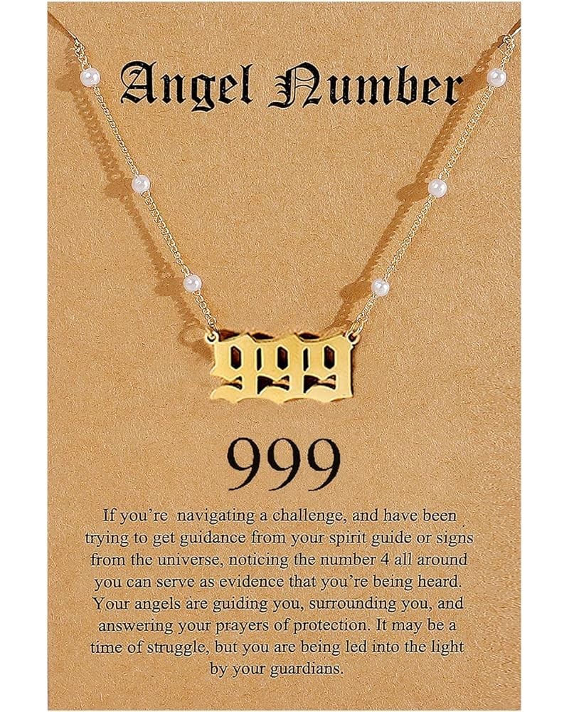 Angel Number Necklace for Women 111 222 333 444 555 666 777 888 999 Faux Pearl Choker Necklace Gift for Teen Girls 999 Gold $...