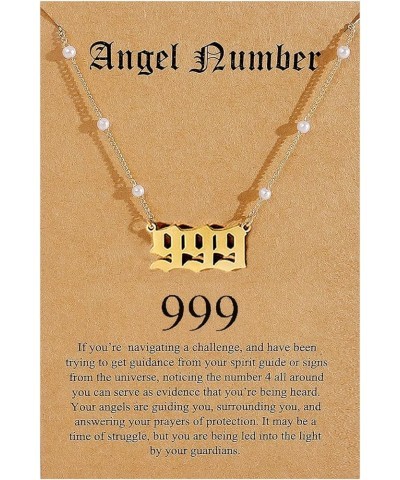 Angel Number Necklace for Women 111 222 333 444 555 666 777 888 999 Faux Pearl Choker Necklace Gift for Teen Girls 999 Gold $...