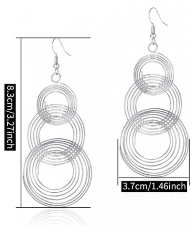 Unique Lightweight Chic 70s 80s 90s Long Metal Disco Multiple Twist Circles Gold Silver Dangle Drop Earrings for Women Girls ...