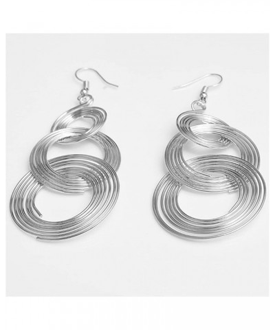 Unique Lightweight Chic 70s 80s 90s Long Metal Disco Multiple Twist Circles Gold Silver Dangle Drop Earrings for Women Girls ...