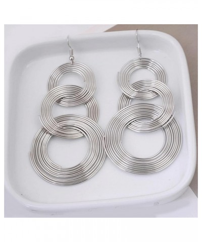 Unique Lightweight Chic 70s 80s 90s Long Metal Disco Multiple Twist Circles Gold Silver Dangle Drop Earrings for Women Girls ...