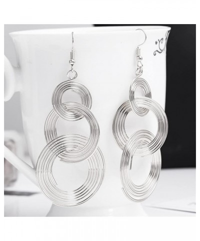 Unique Lightweight Chic 70s 80s 90s Long Metal Disco Multiple Twist Circles Gold Silver Dangle Drop Earrings for Women Girls ...